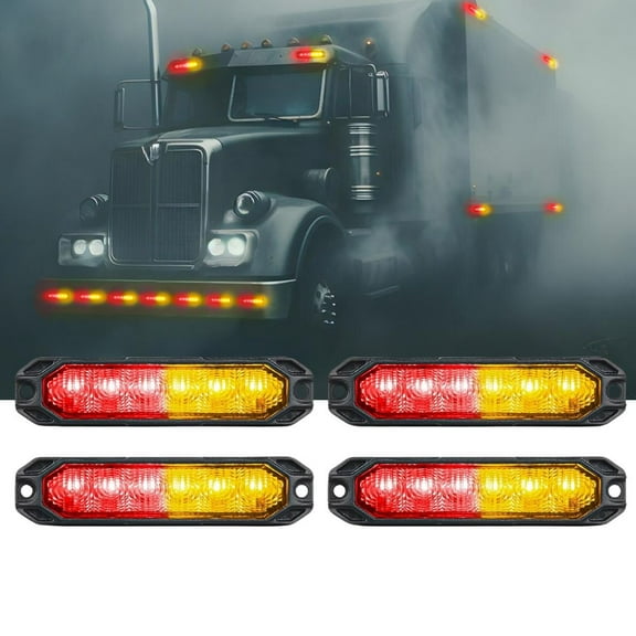 Nilight 6LED Emergency Strobe Lights 4PCS Ultra slim Surface Mount Hazard Caution Light bar 12-24V Sync Feature Warning Flashing Light kit for Truck Car Vehicle ATV SUV UTV Red and Yellow