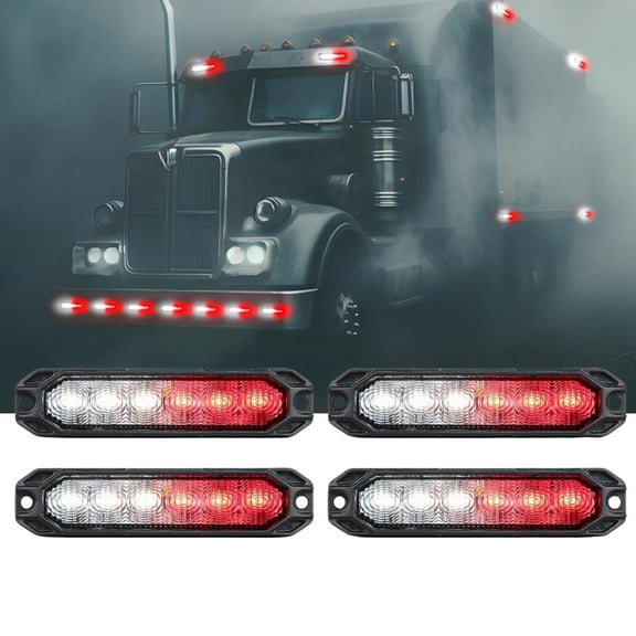 Nilight 6LED Emergency Strobe Lights 4PCS Ultra slim Surface Mount Hazard Caution Light bar 12-24V Sync Feature Warning Flashing Light kit for Truck Car Vehicle ATV SUV UTV Red and White
