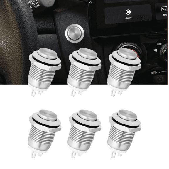 Nilight 6PCS 12mm Momentary Push Button Switch 12V Waterproof Stainless Steel 2 Pin SPST ON Off Small Round Power Button for Car Truck Boat Marine Automotive Equipment