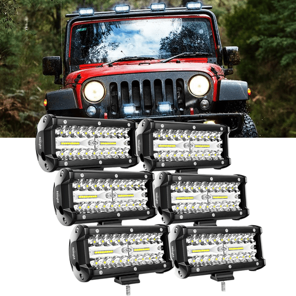 Nilight 6PCS 6.5" LED Light Pods 120W Triple Row Spot Flood Combo Work Lights, IP67 Waterproof Offroad Driving Lights for Truck Car SUV ATV UTV Boat