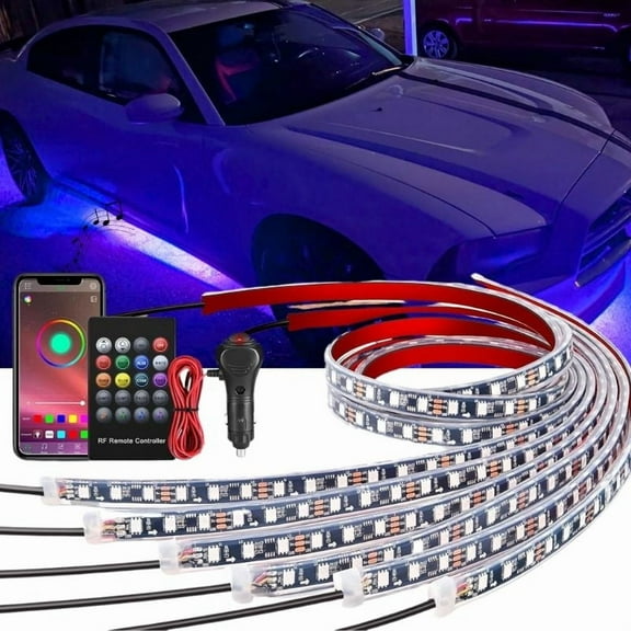 6Pcs Car Underglow Neon Accent Strip Lights 300 Leds RGB Multi Color Sound Active Function Music Mode with APP Control Remote Control Underbody Light Strips for Car Van SUV Truck