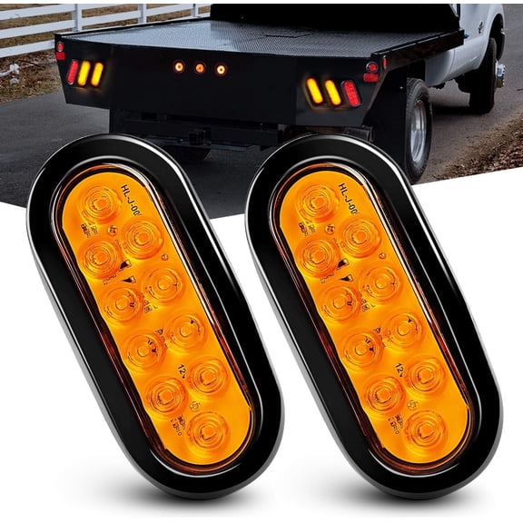 Nilight 6inch Oval Amber Led Trailer Tail Lights 2PCS 10 Led W/Flush Mount Grommets Plugs IP67 Waterproof Turn Signals Trailer Lights for RV Truck Jeep