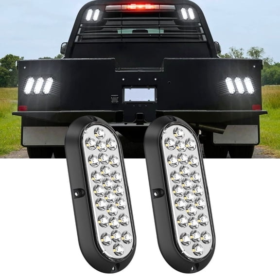 Nilight 6inch Oval Tail Light 2Pcs White 24Led Back Up Reverse Light Surface Mount Marker Light Sealed IP67 Waterproof Taillight for 12V RV Camper Truck Trailer Caravan Bus