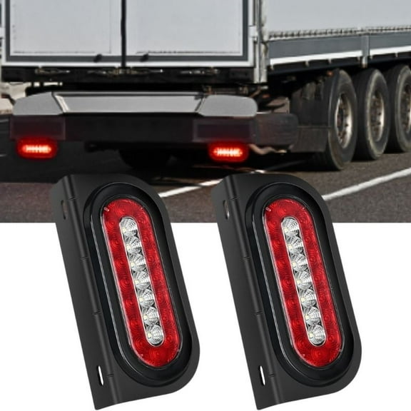 2Pcs 6 Inch Oval Led Trailer Tail Lights Red/White Grommet Mount w Mounting Brackets Waterproof Truck Trailer RV Oval Led Stop Turn Tail Brake Backup Reverse Marker Lights