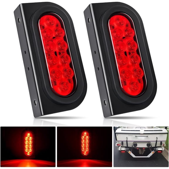 Nilight 6inch Oval Trailer Tail Light with flush Mount Grommets Plugs w/Mounting Brackets 2Pcs Red Waterproof Stop Brake Turn Trailer Lights for RV Truck