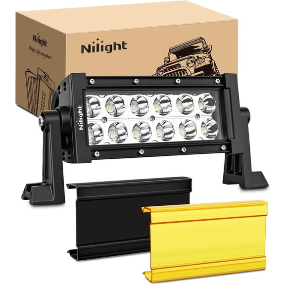 Nilight 7.5 Inch 36 W LED Light Bar with Yellow Black Covers, Spot Lighting for Work Backup Off Road Driving Fog Lamp on Motorcycle Van Camper Wagon Car Pickup Golf Cart ATV UTV SUV Truck Boat 4x4