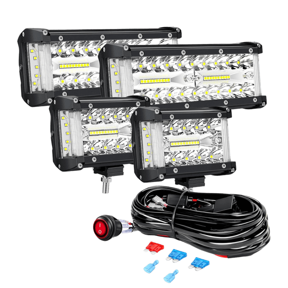 Nilight 7 Inch and 4.3 Inch LED Pod Lights Combo Kit (4PCS) with Wiring Harness, Dual Row Off-Road Auxiliary Driving Lights for Trucks, Pickups, SUVs, Jeeps and UTVs