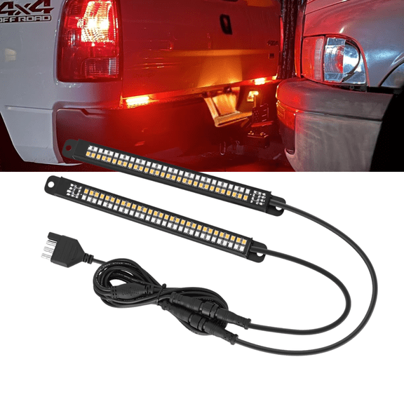 Nilight 7 Inch Aluminum Frame Dual Row 60 LED Truck Tailgate Light Strip with Red Running Brake and Amber Sequential Turn Signals Strobe Bar for Trailer Hitch Cargo Carrier Luggage Rack