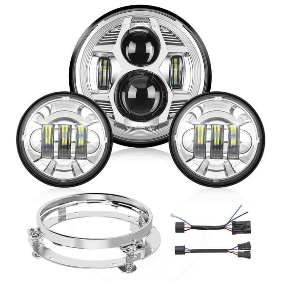 Nilight 7 Inch Motorcycle LED Headlight 4.5 Inch Fog Lights Auxiliary DOT Kit Compatible with Harley Davidson Electra Street Glide Fat Boy Road King Heritage Softail CVO