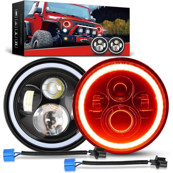 Nilight 7 Inch Round LED Halo Headlights w/Turn Signal Amber Light Red DRL High Low Beam 7” Headlight Compatible with 2007 2008 2009 2010 2011 2012 2013 2014 2015 2016 2017 2018 Wrangler JK JKU