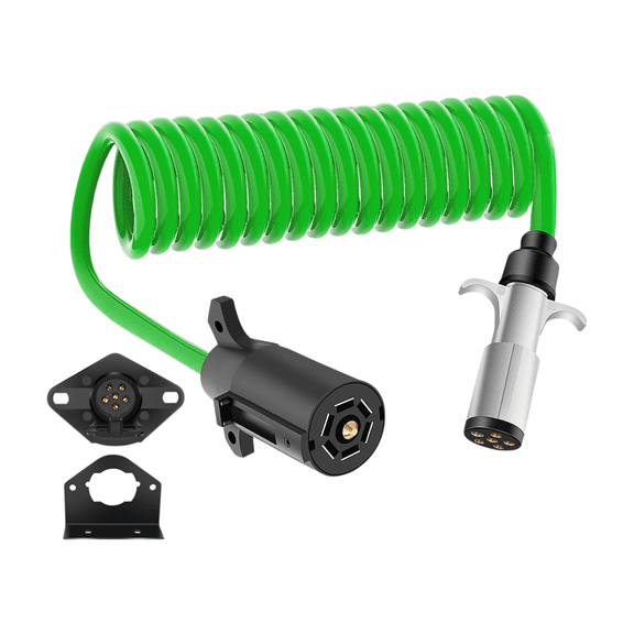 Nilight 7 Pin to 6 Pin Trailer Wiring Adapter Coiled Cord 8 FT 7 Way Blade to 6 Way Round Trailer Plug Kit with Socket Mounting Bracket for RV Truck Trailer