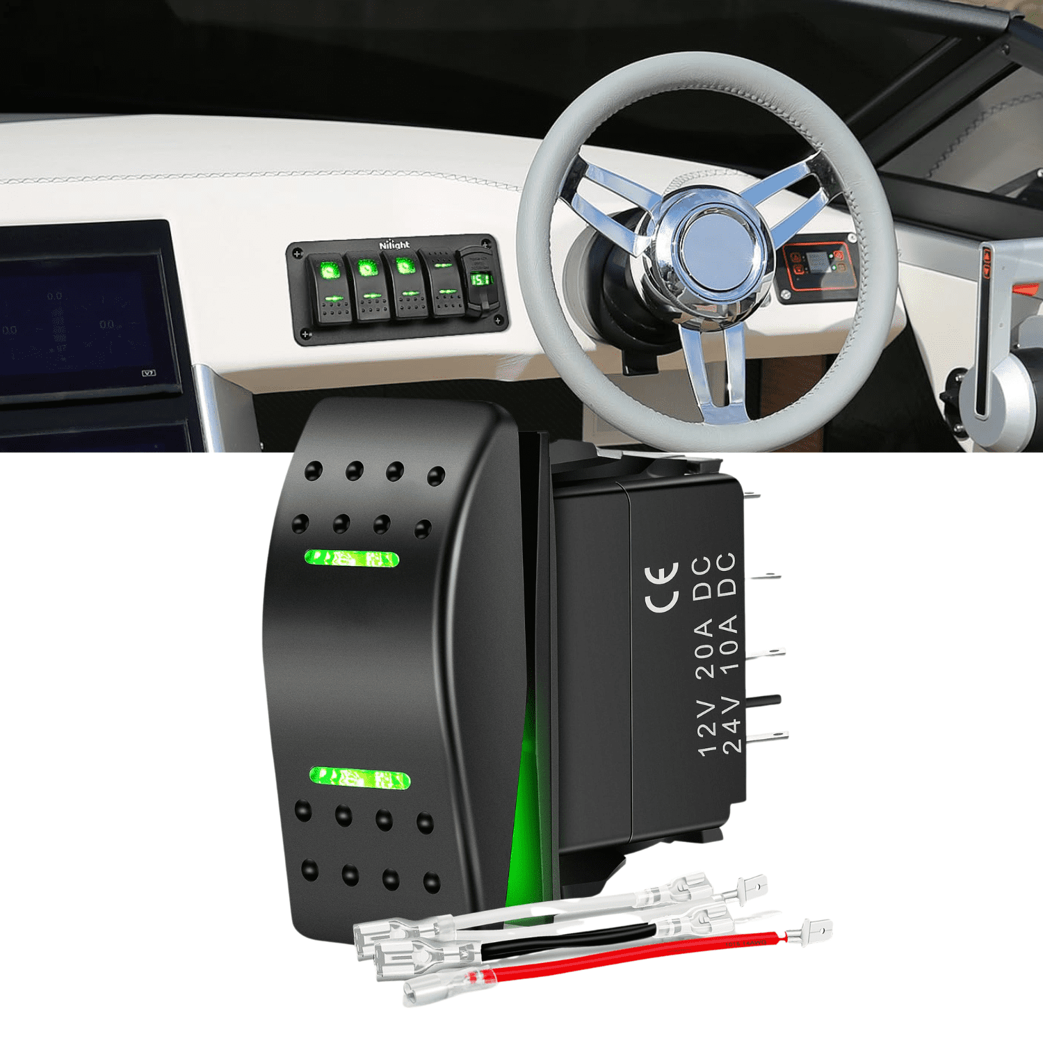 Nilight 7 Pin Waterproof DPDT Rocker Switch ON Off ON 12V 24V Dual ...