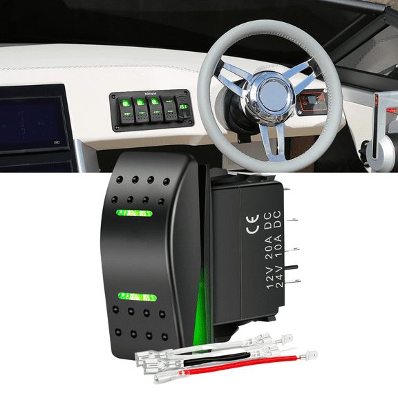 Nilight 7 Pin Waterproof DPDT Rocker Switch ON Off ON 12V 24V Dual Circuit Toggle with 14AWG Jumper Wires for Winch Pump Car Truck RV Boat ATV UTV