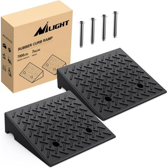 Nilight 7" Rise Height Heavy Duty Rubber Curb Ramps, Portable Driveway Ramps for Cars Wheelchairs Scooter Lawn Mower, 7000lbs Load Capacity, 2 Pack