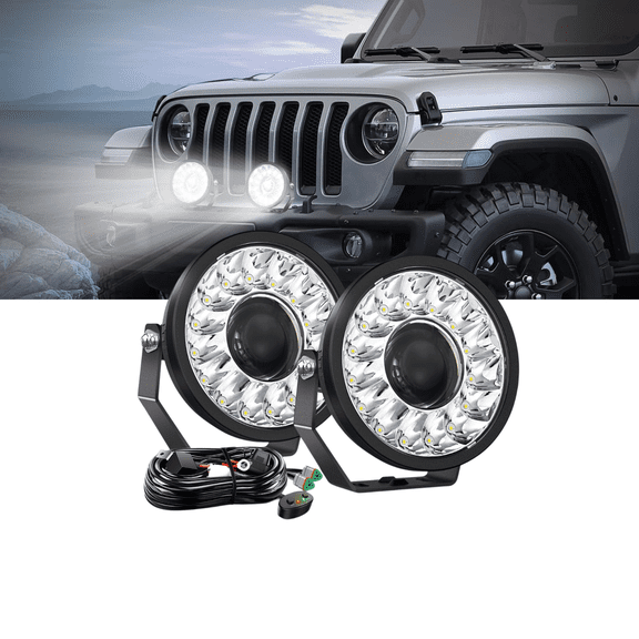 Nilight 7" Round LED Off-Road Driving Lights 2PCS, 100W Hyper Spot Beam with White DRL, Heavy-Duty Auxiliary LED Lamps w/ DT Connector Wiring Harness for Jeep Truck SUV ATV UTV