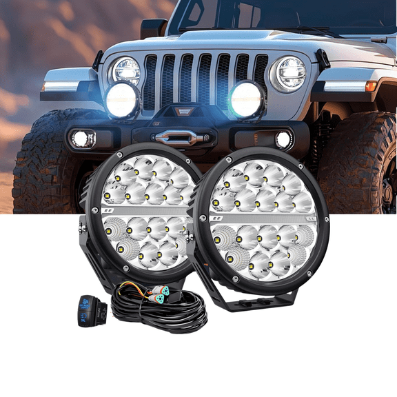 Nilight 7" Round LED Off-Road Driving Lights 2PCS, 90W Spot & Flood Combo with Amber DRL, IP68 Auxiliary Work Lights w/ 12AWG DT Wiring Harness for 4x4 Truck SUV ATV UTV