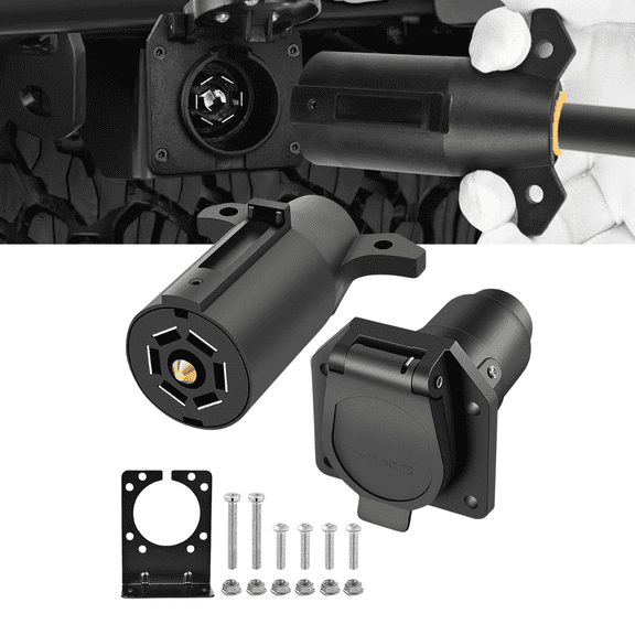 Nilight 7 Way RV Blade Trailer Wiring Connector Combo Plug and Socket with Mounting Bracket 7 Pin Trailer Side Plug and Vehicle Side Socket