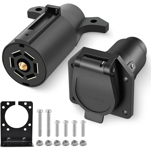Nilight 7 Way Round RV Blade Wiring Connect Combo Harness with Mounting Bracket Trailer Side 7 Pin Adapter Plug+Vehicle Side 7 Way Connector
