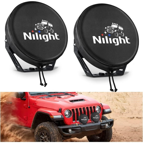 Nilight 7inch Round Offroad Driving Pod Light Cover, 7.25 Inch Diameter Black Leather Protective Cover for Auxiliary Ditch Fog Bumper Headlight on Jeep Truck SUV ATV UTV Tractor, 2 Years Warranty