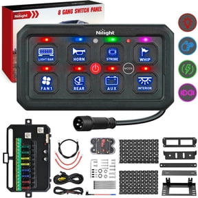 Nilight 8 Gang Switch Panel Blue Circuit Control Relay System with Fuse Wiring Harness Toggle Momentary Strobe Flash Modes Automatic Dimmable ON Off Pod 12V 24V for Car Truck Camper SUV