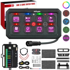 Nilight 8 Gang Switch Panel Circuit Control Relay System APP RGB Backlight Fuse Wiring Harness Toggle Momentary Strobe Flash Modes Automatic Dimmable 12V 24V for Car Truck Camper SUV
