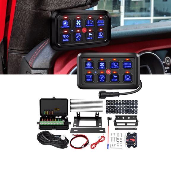 Nilight 8 Gang Switch Panel System Circuit Control Relay System Fuse Wiring Harness Automatic Dimmable ON Off LED Switch Pod for 12V Cars Trucks Campers SUV, 2 Years Warranty,Blue