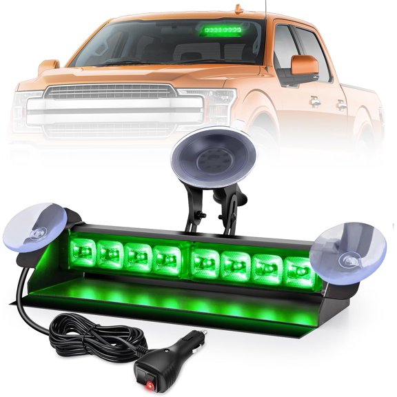 Nilight 8-LED Green Windshield Strobe Warning Light Bar, Traffic Advisor with 18 Patterns, Vacuum Suction Mount and Anti-Glare Shield, 12V-24V Work Trucks
