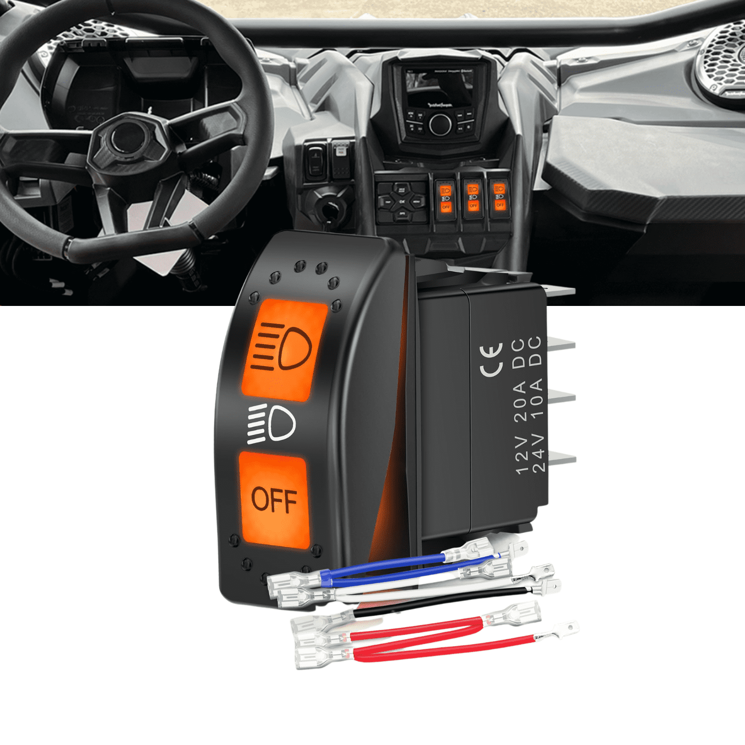 Nilight 8 Pin UTV Headlight Rocker Switch with Orange Backlit 12V 24V ...