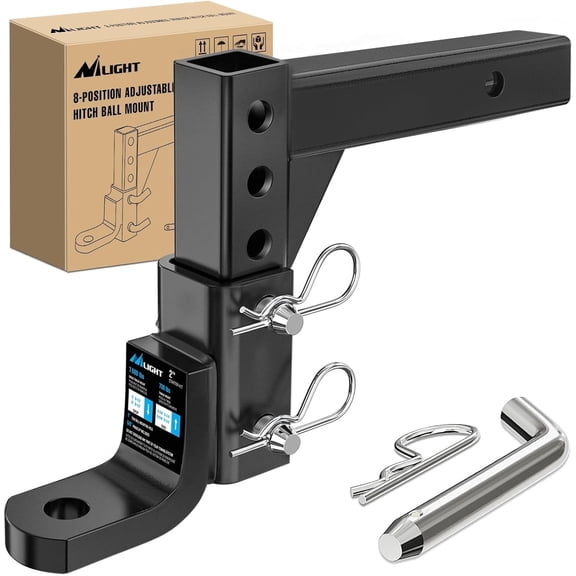 Nilight 8-Position Adjustable Trailer Hitch Ball Mount Fits 2 Inch Receiver with 5/8" Pin Lock 7500 lbs 9-1/2" Drop 8-1/4" Rise 1" Hole Hitch for Trailers Boats Pickups RV