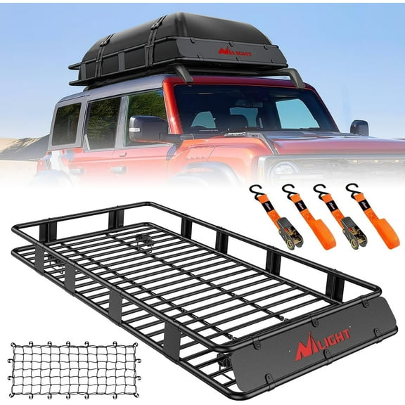 Nilight 84" x 39" x 6" Universal Roof Rack Cargo Basket Heavy-Duty 250LBS Capacity Rooftop Cargo Carrier with Cargo Net Ratchet Straps Luggage Holder for SUV Truck Vehicle