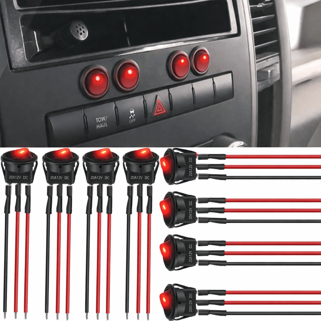 Nilight 8PCS 12V-24V 20A Red LED Round Rocker Toggle Switch 3 Pin SPST ...