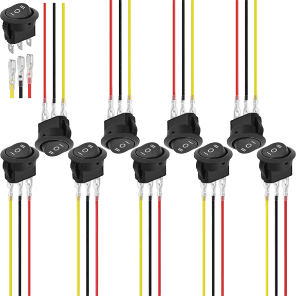 Nilight 8PCS 3 Way Round Rocker Switch with Wiring Harness SPDT 3 Pin ON Off ON 10A 125VAC 6A 250VAC 12V Snap-In Toggle Switch for Car Truck RV Boat Marine