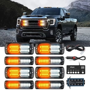 Nilight 8PCS LED Strobe lights 12V Sync Feature Amber White 12 24LED Emergency Hazard Warning Lights with Controller for Cars Trucks RVs Campers