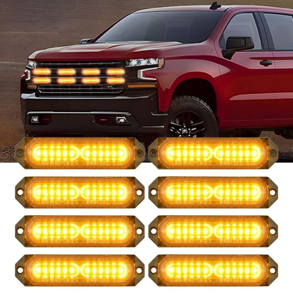 Nilight 8PCS Led Strobe Lights 12LED Amber Emergency Light 12V 24V Surface Mount Flashing Warning Hazard Beacon Lights Ultra Slim Sync Feature Mini Grille for Cars Trucks Off Road Vehicles SUV
