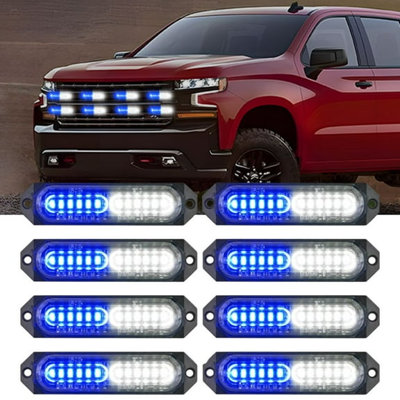 Nilight 8PCS Led Strobe Lights 12LED Blue White Emergency Light 12V 24V Surface Mount Flashing Warning Hazard Beacon Lights Ultra Slim Sync Feature Mini Grille for Cars Trucks Off Road Vehicles SUV