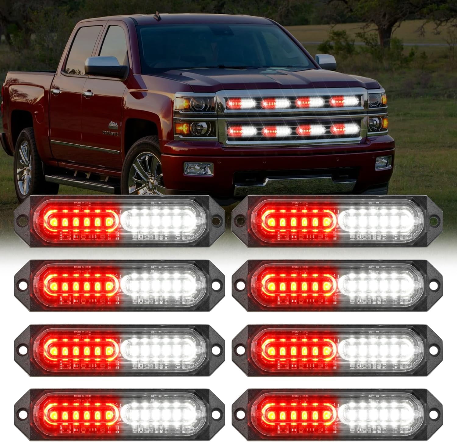 Nilight 8PCS Led Strobe Lights 12LED Red White Light 12V 24V Surface ...