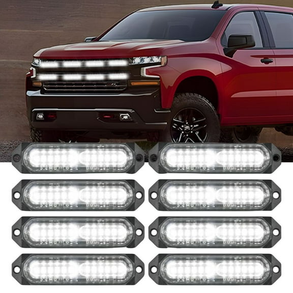 Nilight 8PCS Led Strobe Lights 12LED White Emergency Light 12V 24V Surface Mount Flashing Warning Hazard Beacon Lights Ultra Slim Sync Feature Mini Grille for Cars Trucks Off Road Vehicles SUV