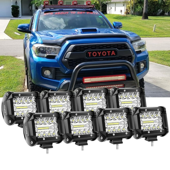 Nilight 8Pcs LED Pods 4" 60W Light Bar Flood Spot Combo Triple Row Driving Lamp Roof Bumper Off Road LED Work Lights Pods for Van Camper Pickup ATV UTV SUV Truck Boat