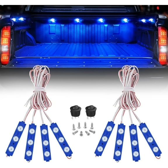 Nilight 8Pcs Truck Pickup Bed Light 24Led Blue Cargo Rock Lighting Kits with Switch for Van off-Road Under Car Side Marker Foot Wells Rail