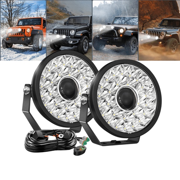 Nilight 9 Inch Round LED Off-Road Auxiliary Light Kit (2-Pack), 160W Hyper Spot Beam with White DRL, High-Output Driving Lights Including 12AWG DT Wiring Harness for Jeep, Truck, SUV, ATV, UTV