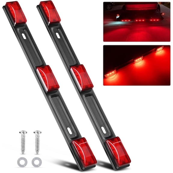 Nilight 9Led Marker Tail Trailer Light Bar 14.2inch 2PCS Red Clearance Identification Running Marker ID Rear Stainless Steel Bracket for 12V Pickup Truck Trailer RV Boat