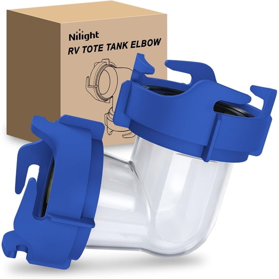 Nilight 90 Degree RV Tote Tank Adapter, Clear RV Sewer Hose Elbow Fitting with 4 Swivel Bayonet Prongs Leak-Proof Double Odor-Tight Sealing Ring for RV Camping Portable Waste Tank Sewer Hoses, Blue