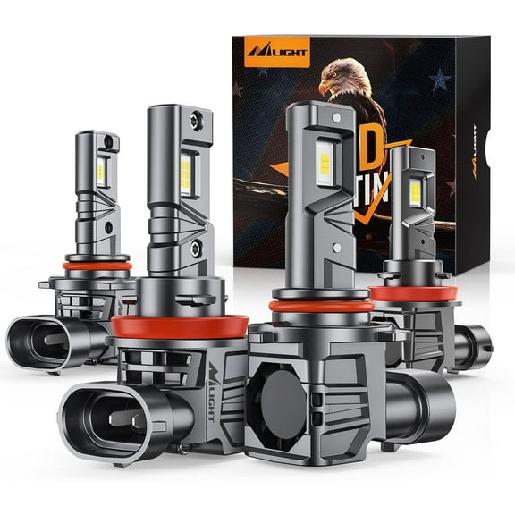 Nilight 9005/HB3 H11/H9/H8 LED Bulbs Wireless LED Driving Lights Combo 6000K Super Bright Cool White Mini Size Pack of 4