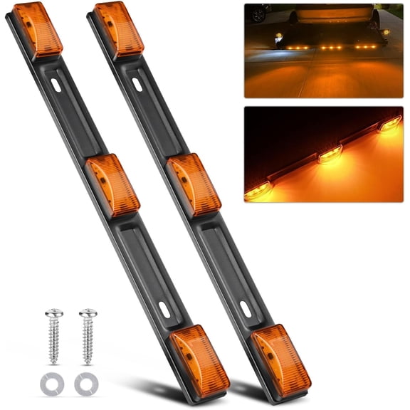 Nilight 9 LED Marker Tail Trailer Light Bar 14.2Inch 2 PCS Amber Identification Running Mark ID Rear Stainless Steel Bracket for 12V Pickup Truck RV Boat