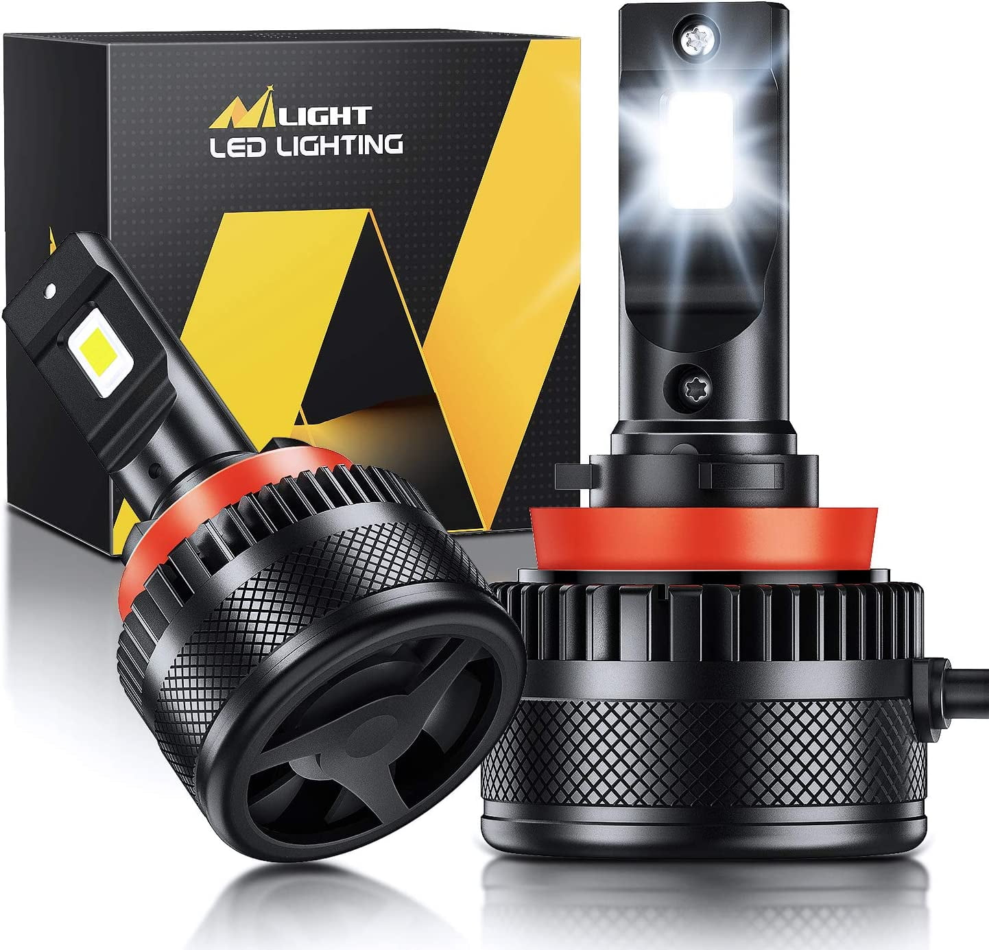 Nilight A9 H11 LED Bulbs 100W 20000lm H11 / H9 / H8 LED Bulbs H11 Low Beam / H9 High Beam 700% Super Brighter 6000K Cool White 2-Pack
