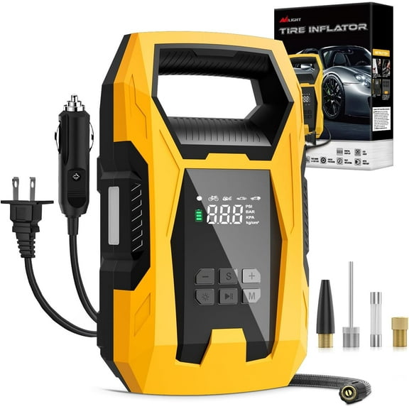 Nilight AC/DC Tire Inflator Portable Air Compressor Dual Power Supply 110V AC 12V DC 150PSI Heavy Duty Air Pump with LED Light Pressure Gauge Auto Shutoff Tire Pump for Car Motorcycle Bicycle Ball