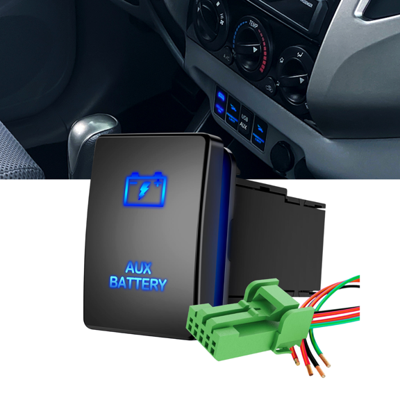 Nilight AUX Battery Push Button Switch 12V Latching ON-OFF SPST with Connector Wire Kit 1.28" x 0.87" OEM Fit for Toyota Sequoia Tacoma 4Runner Tundra Highlander RAV4 Yaris