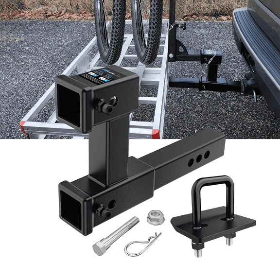 Nilight Adjustable Dual Hitch Extension Adapter for 2 Inch Receiver with Anti Rattle Hitch Tightener, 7.5" Rise/Drop Dual Receiver Extender 4,000 lbs GTW Matte Black