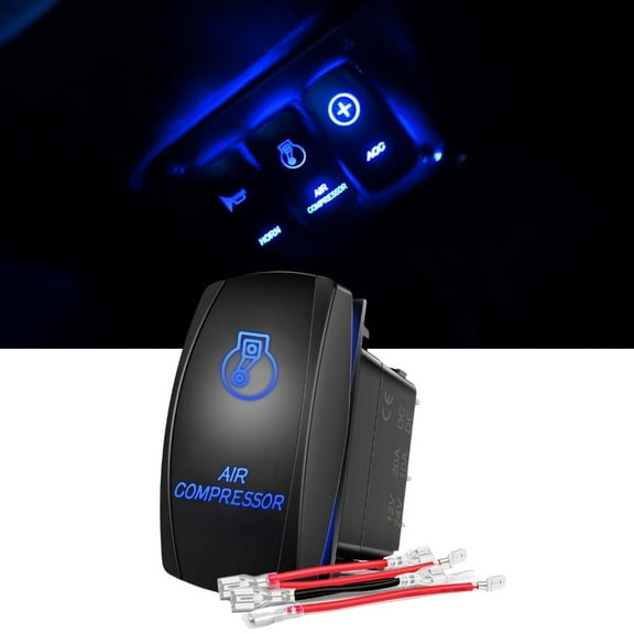 Nilight Air Compressor Rocker Switch Led Light Bar Switch 5 Pin Laser on off SPST switches 20A/12V 10A/24V Switch Blue with Jumper Wires Set for Cars Trucks Boats ATVs UTVs RVs