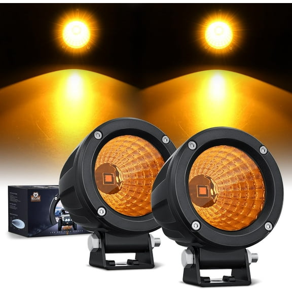 Nilight Amber Led Light Pods 2PCS 3Inch Flood Round Led Offroad Fog Light Built-in EMC Driving Lights Auxiliary Light for Motorcycle SUV ATV Truck Boat Tractor Forklift